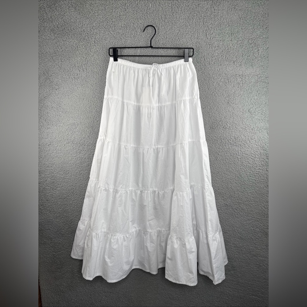 Zara Maxi A Frame Skirt White Elastic Waist Dec Bow Size Small NWT - Picture 5 of 14
